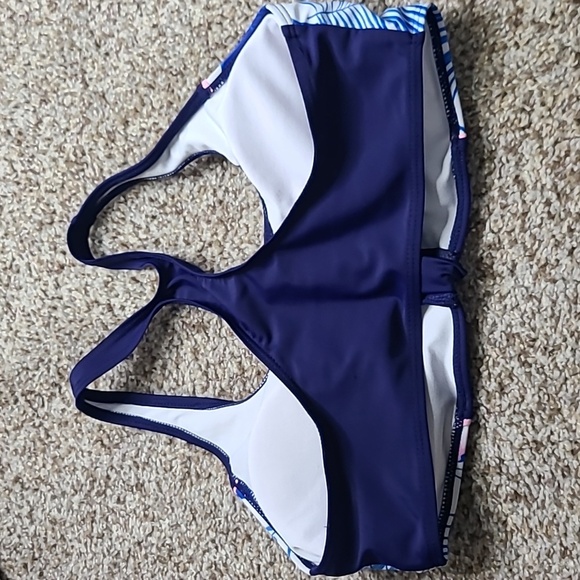Women's Blue Tropicall Leaf Print Swim Top - Picture 10 of 10